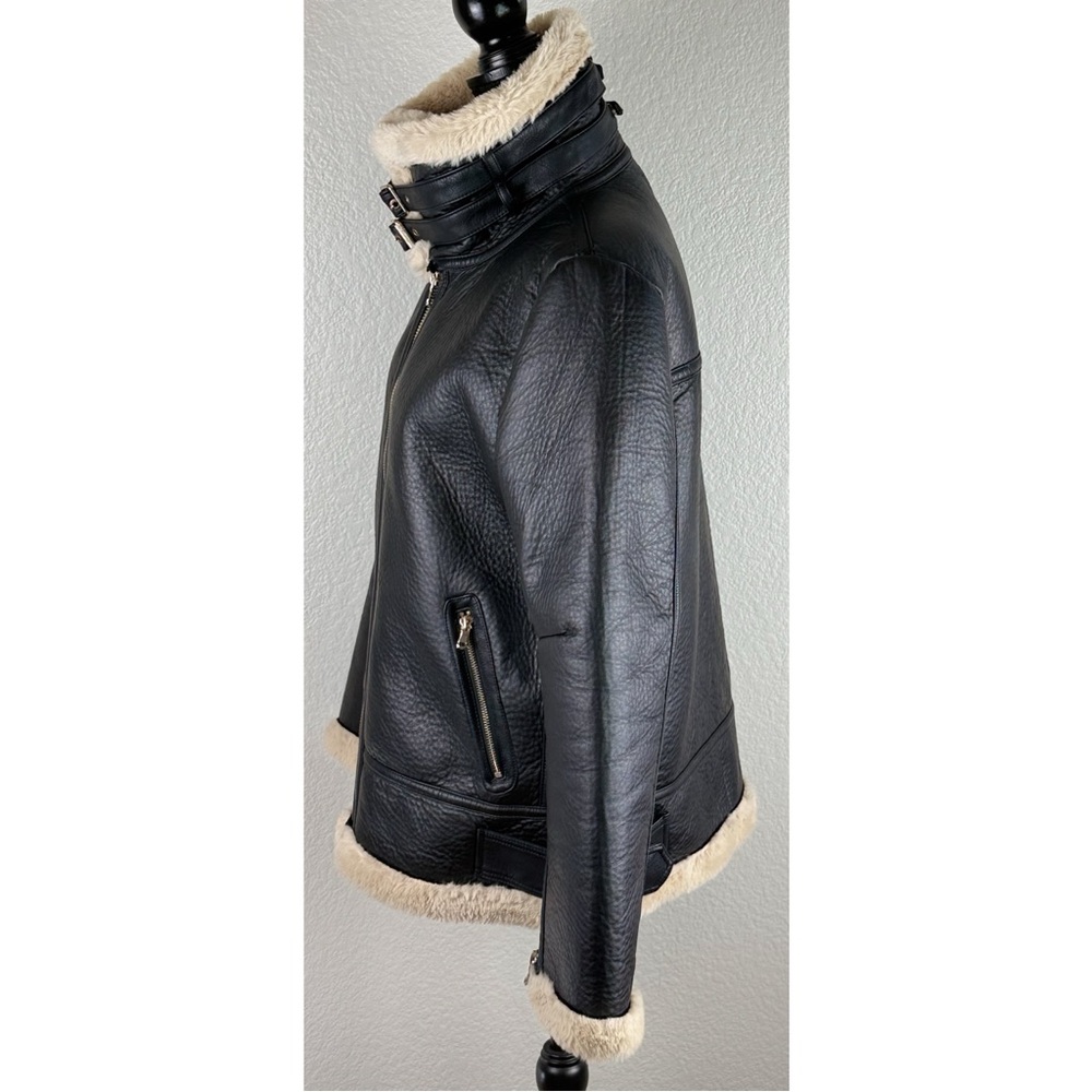 Zara Black Faux Leather Shearling Lined Aviator Jacket - Picture 4 of 12